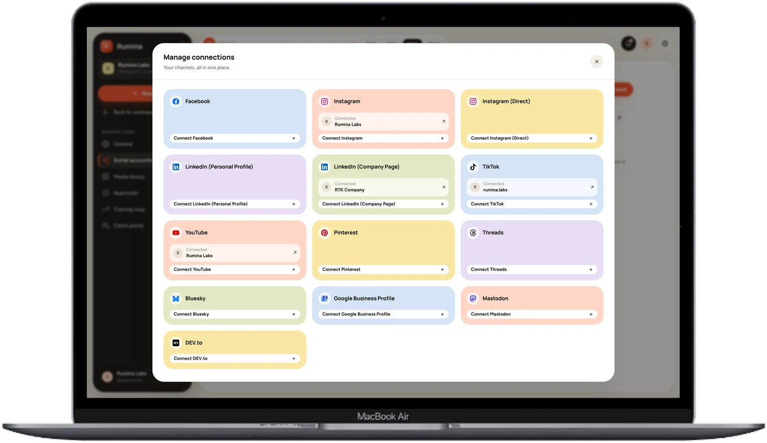 Rumina Connect Platforms on MacBook Air