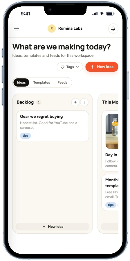 Rumina Ideas Kanban on Phone